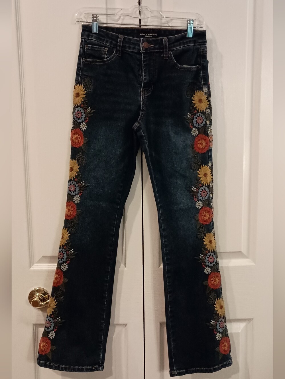 Ashley Mason Dark Wash Jeans with Floral Embroidery